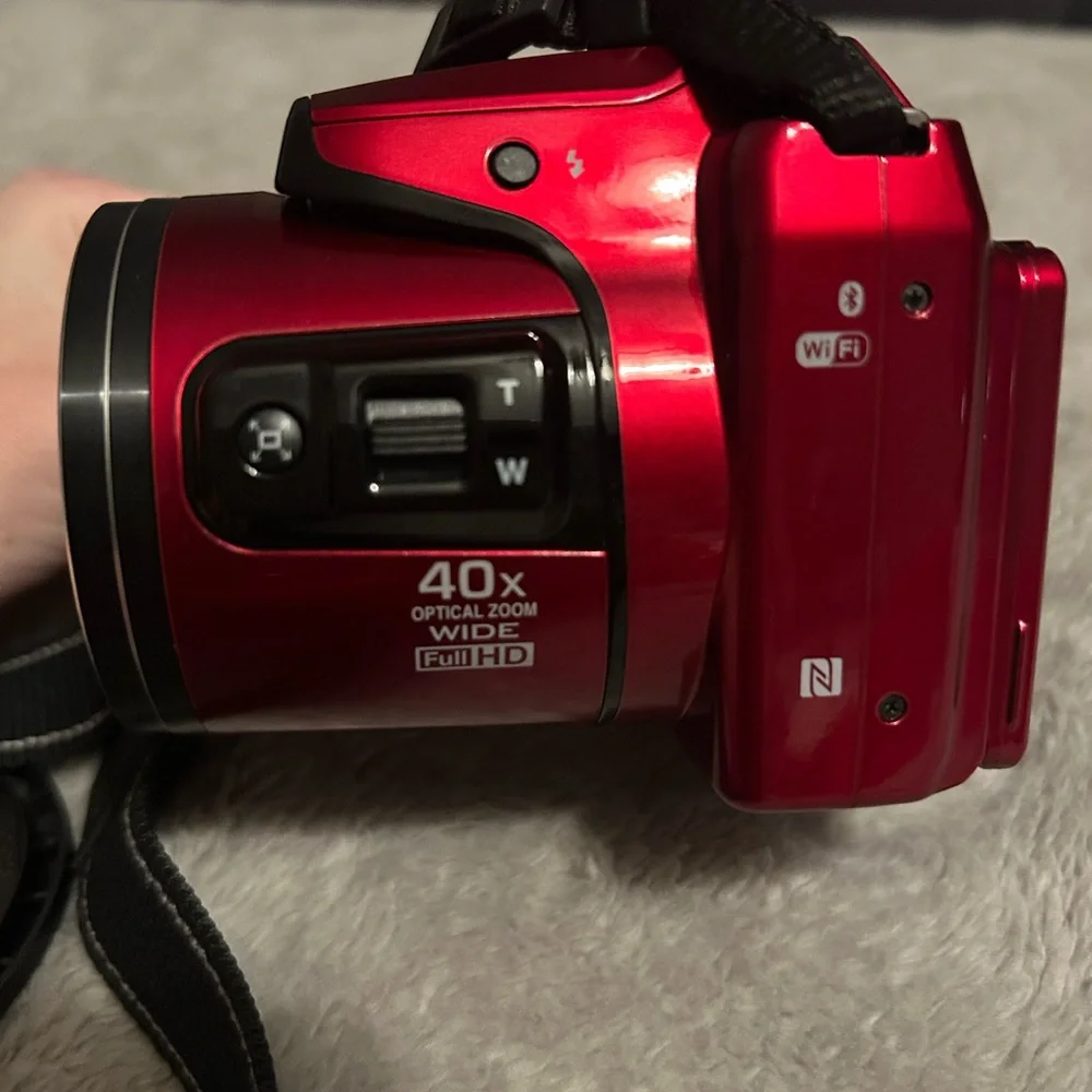 Nikon Coolpix B500. Red Digital Camera with Zoom Lens and Black Strap